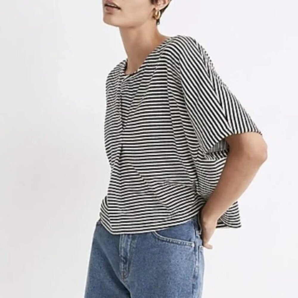 Madewell Black & White Striped Double-Faced Jersey Henley Tee Top M